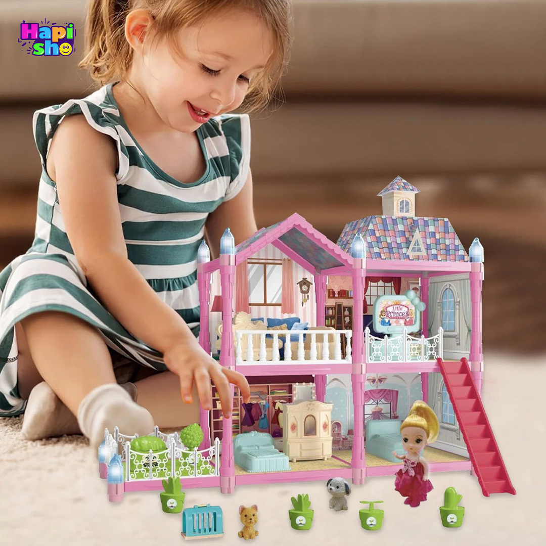  فروش اسباب بازی خانه عروسکی 2 طبقه با چراغ شب تاب و لوازم مدل Villa Role Play Set–اسباب بازی 