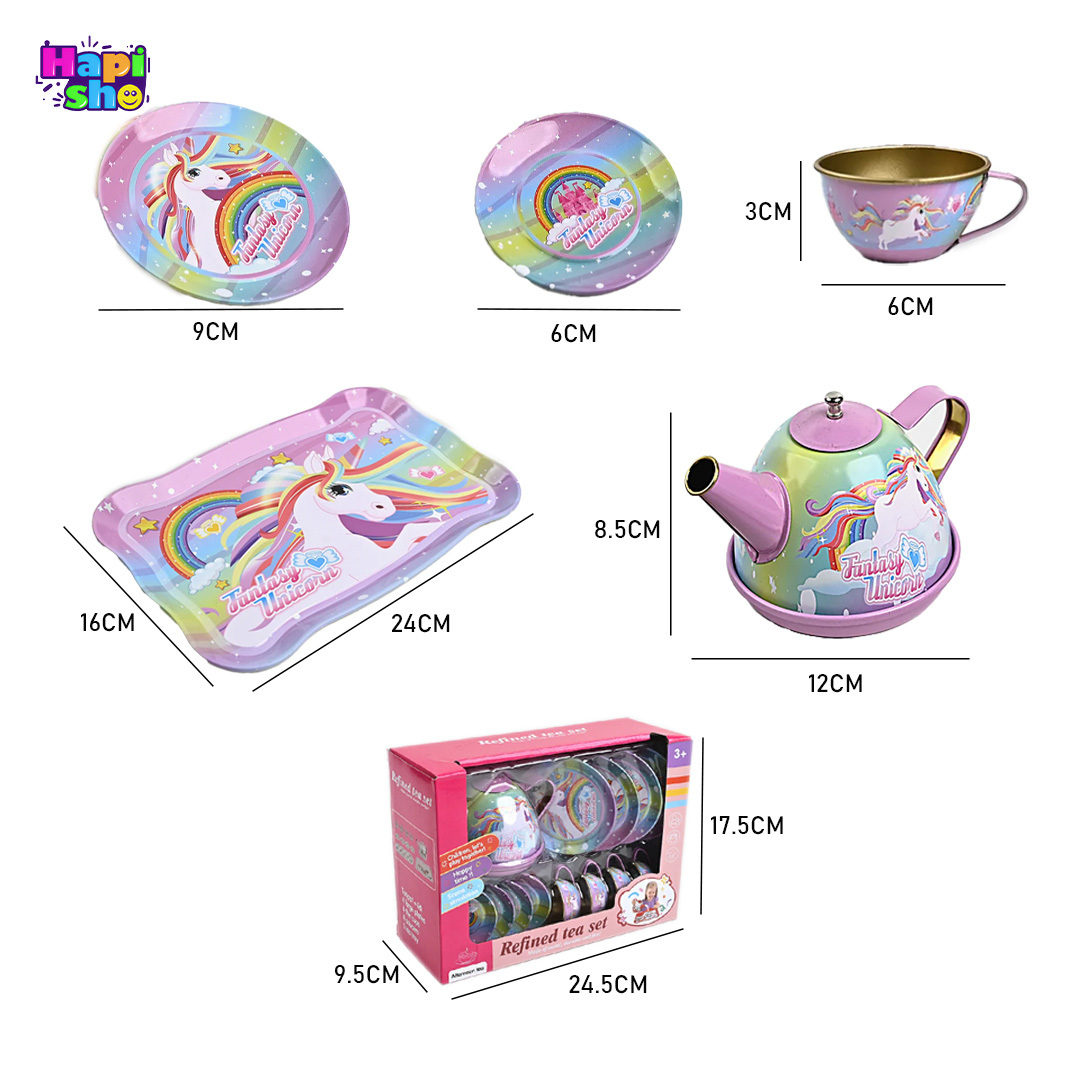  ابعاد و اندازه اسباب بازی ست چای خوری فلزی 15 تکه مدل اسب پونی تک شاخ Refined Tea Set–اسباب بازی 