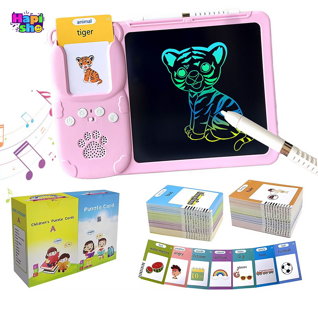 رنگ صورتی فلش کارت آموزشی زبان انگلیسی کودکان موزیکال با تبلت جادویی نقاشی