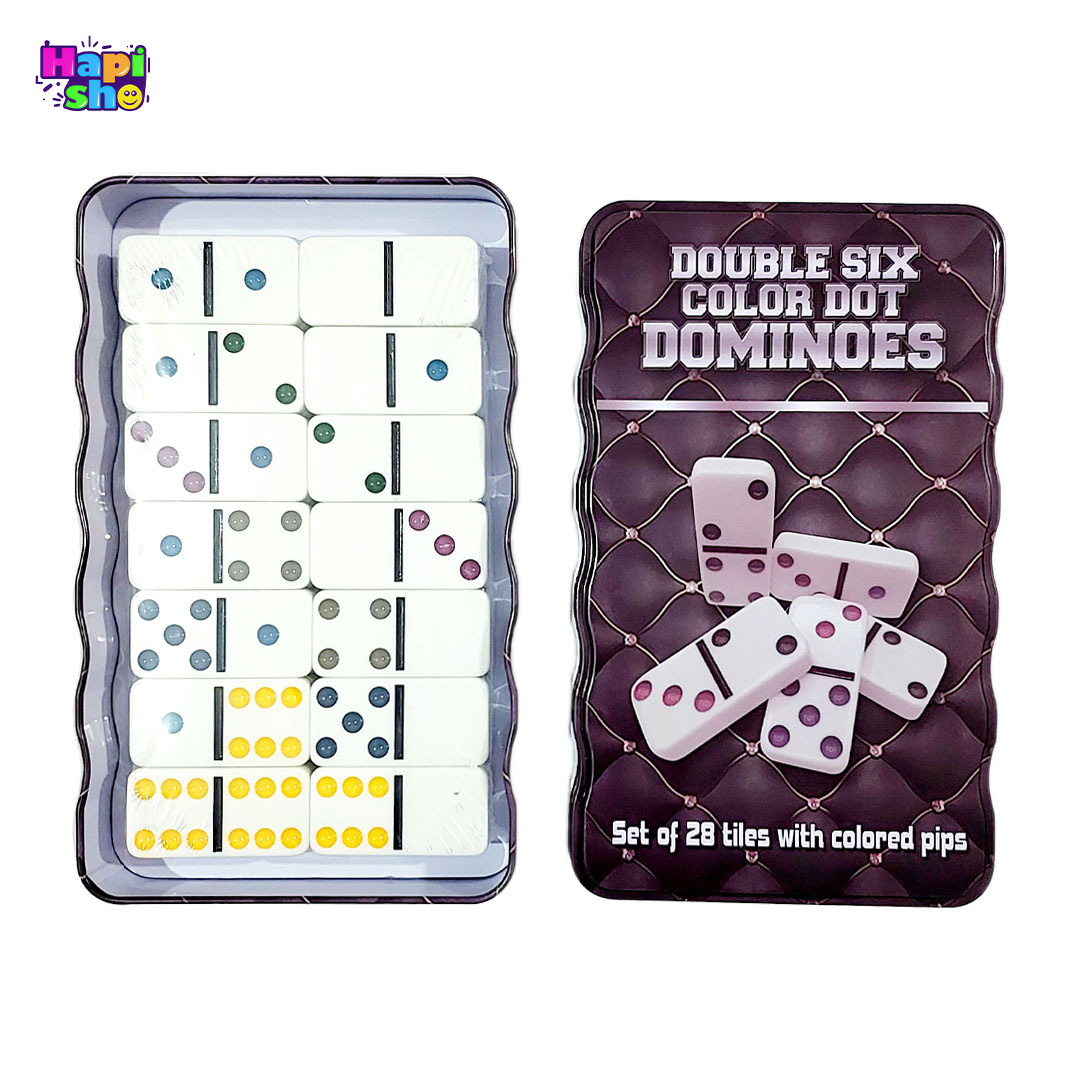  خرید دومینو سنگی جعبه فلزی دابل سیکس با نقطه های رنگی DOUBLE SIX COLOR DOT–اسباب بازی 
