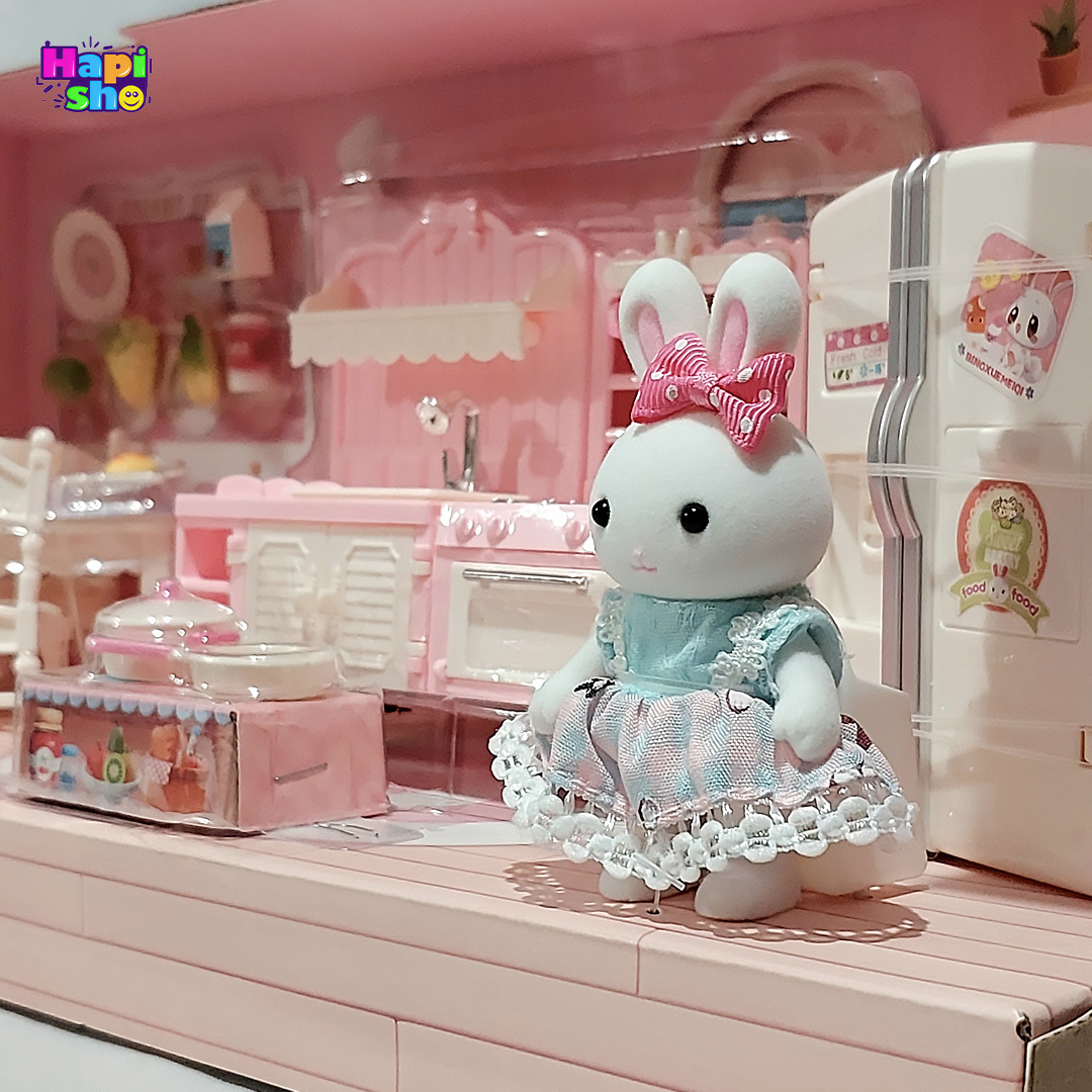  جزییات عروسک و وسایل ست اسباب بازی خانه خرگوش مدل آشپزخانه با وسایل FUN RABBIT PLAY HOUSE 