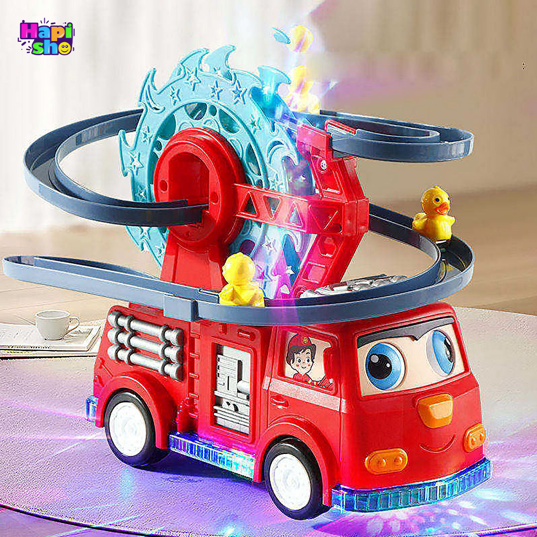  فروش اسباب بازی ماشین موزیکال آتش نشانی با چرخ‌وفلک و سرسره Fire Rail Car–اسباب بازی 