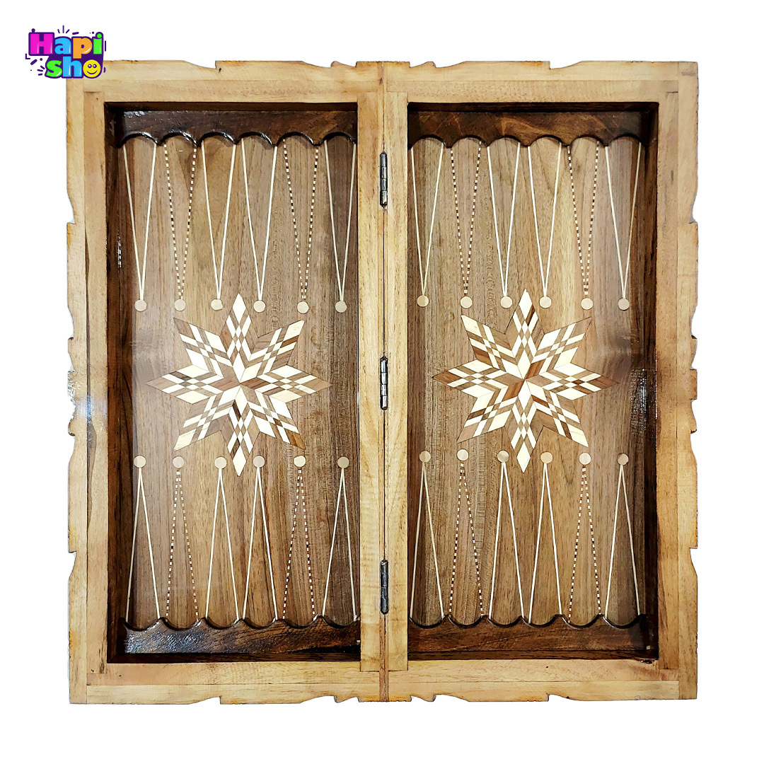 فروش تخته نرد منبت کاری چوب گردو سنندج با معرق ستاره و شطرنج ۵۰ سانت کد ۴۶۴