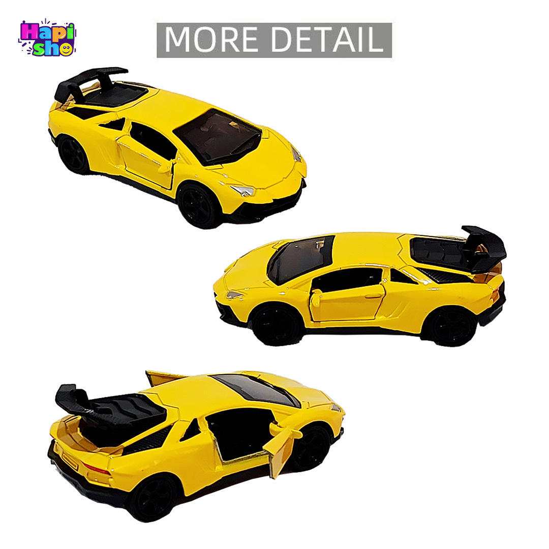  رنگ زرد ماشین فلزی عقب‌کش خارجی درب‌بازشو ست ۴ عددی Top Racing Car Series 