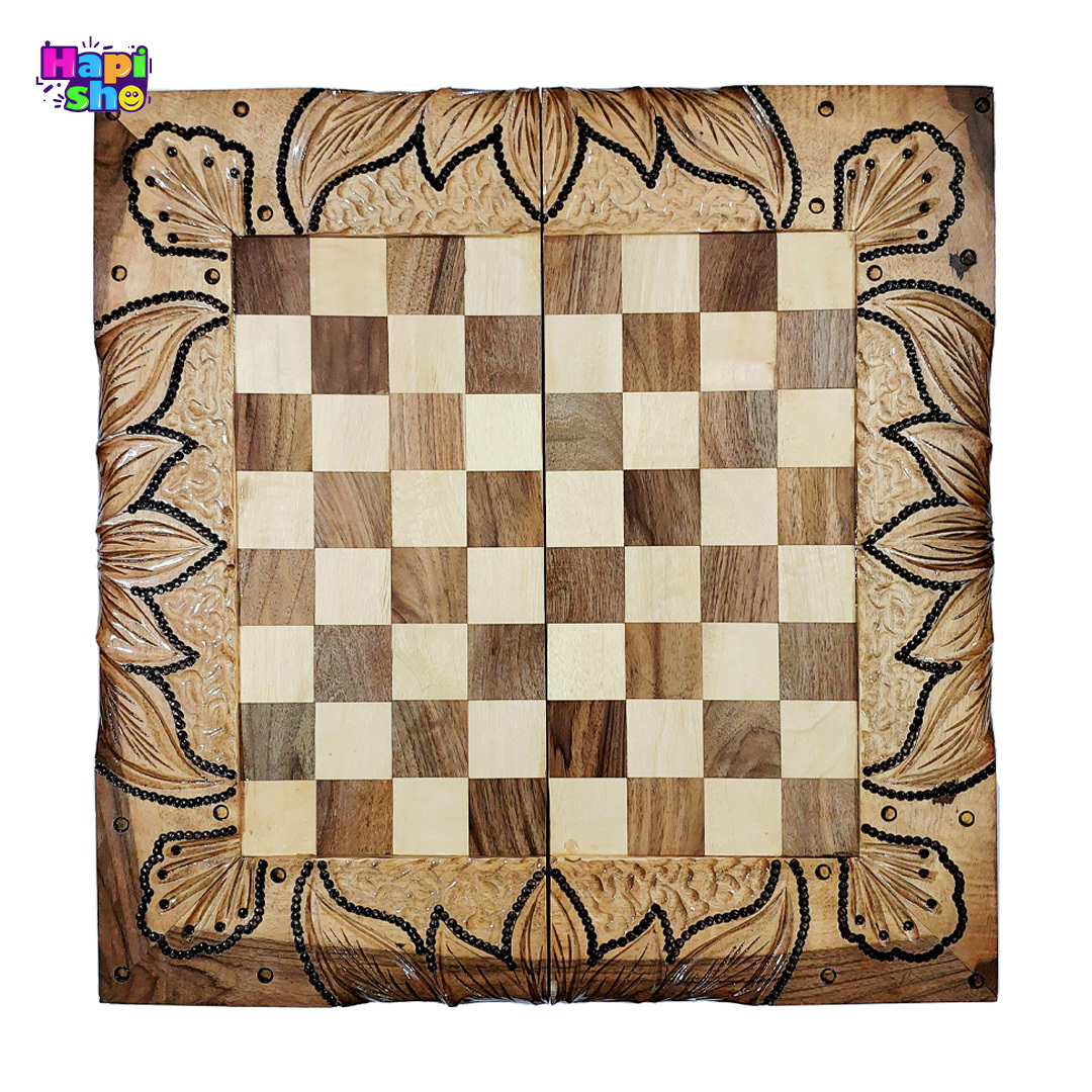 تخته نرد منبت کاری چوب گردو سنندج با معرق ستاره و شطرنج ۵۰ سانت کد ۴۶۴