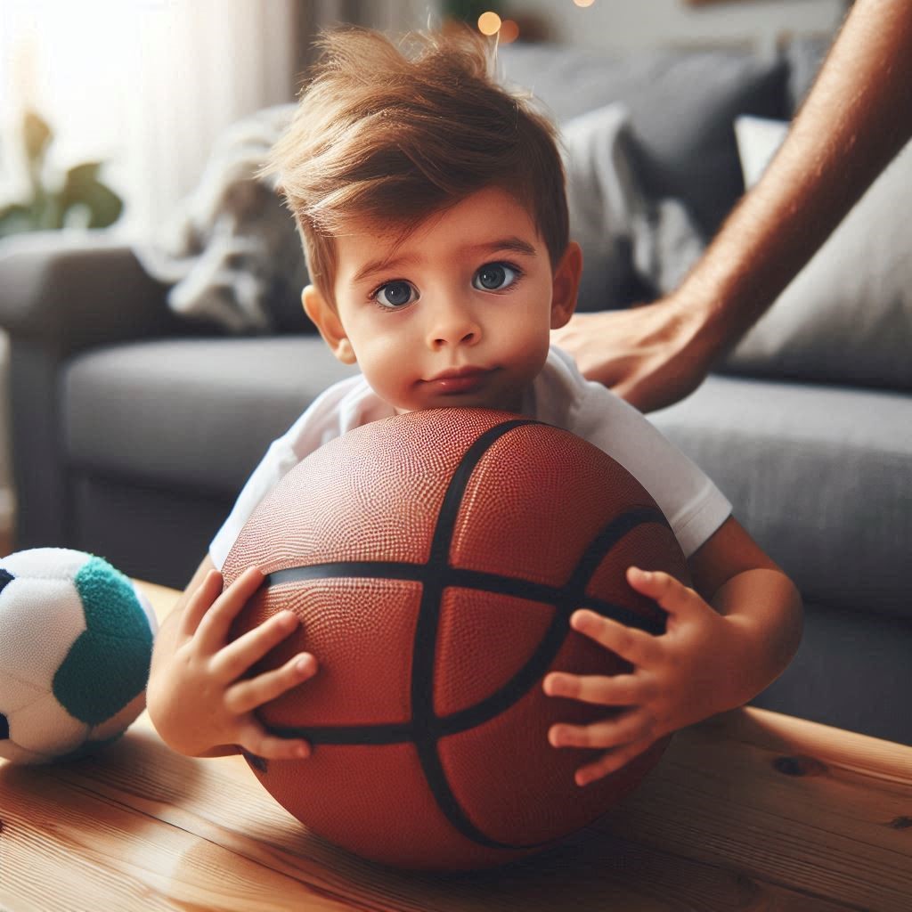 تصویر کودک در حال بازی با توپ فوتبال یا بسکتبال، تقویت توان بدنی و مهارت‌های اجتماعی