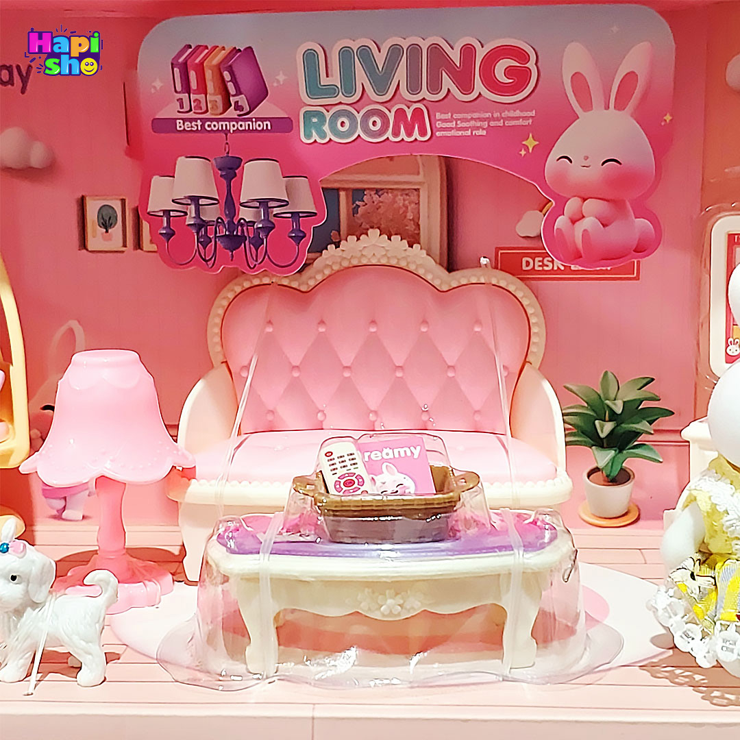  جزییاتی از مبل اسباب بازی خانه عروسکی خرگوش مدل اتاق نشیمن با وسایل Living Room 