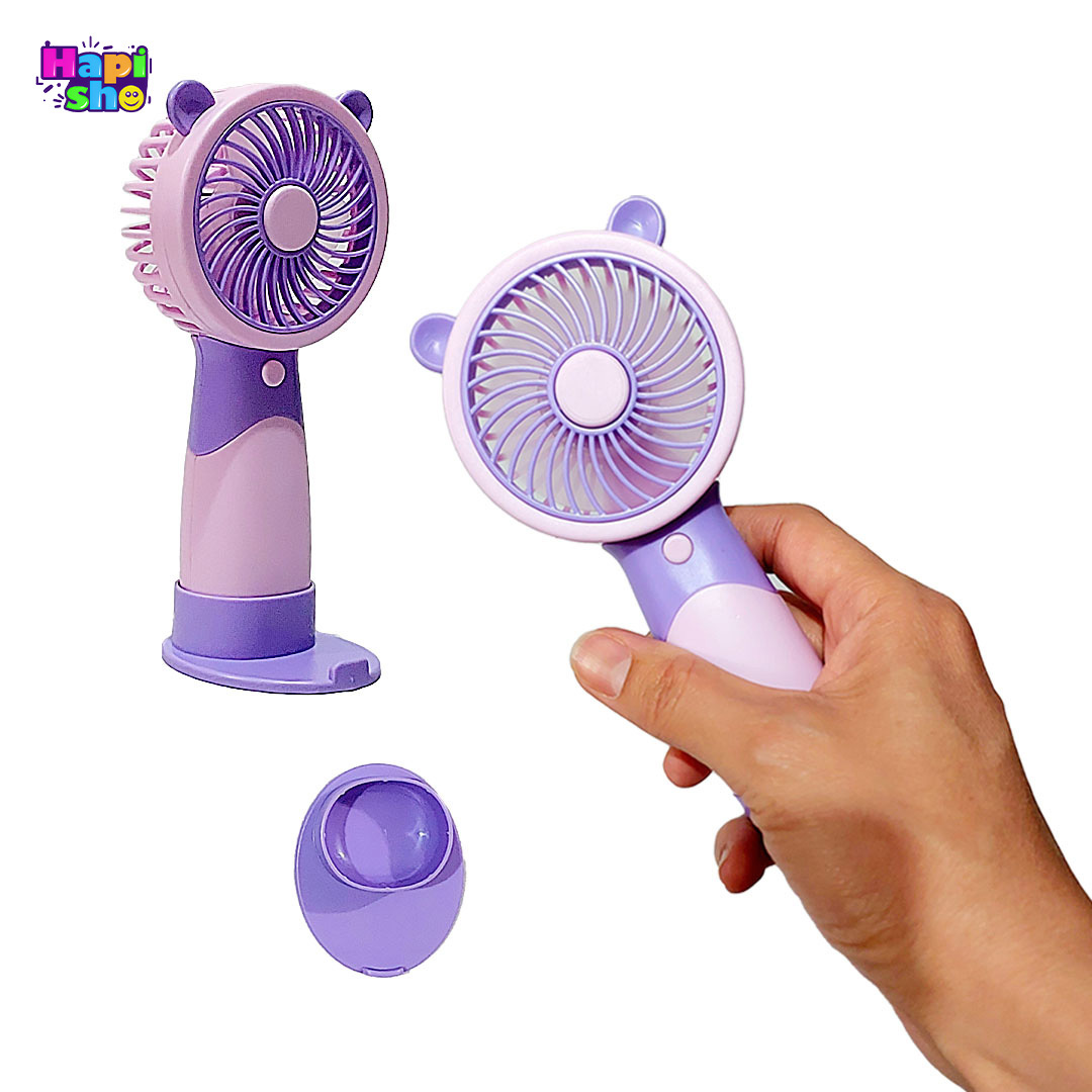  2 مدل نحوه استفاده از پنکه دستی فانتزی شارژی با پایه و 3 حالت دور فن DESKTOP & HANDELD FAN–اکسسوری کودک 