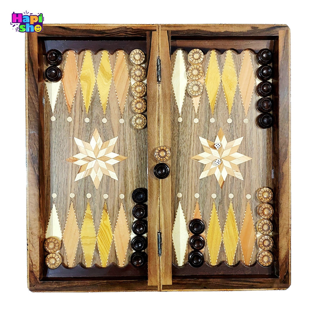 خرید تخته نرد گردو سنندج با معرق کاری و منبت دور مدل 50 سانتی کد 461–تخته نرد