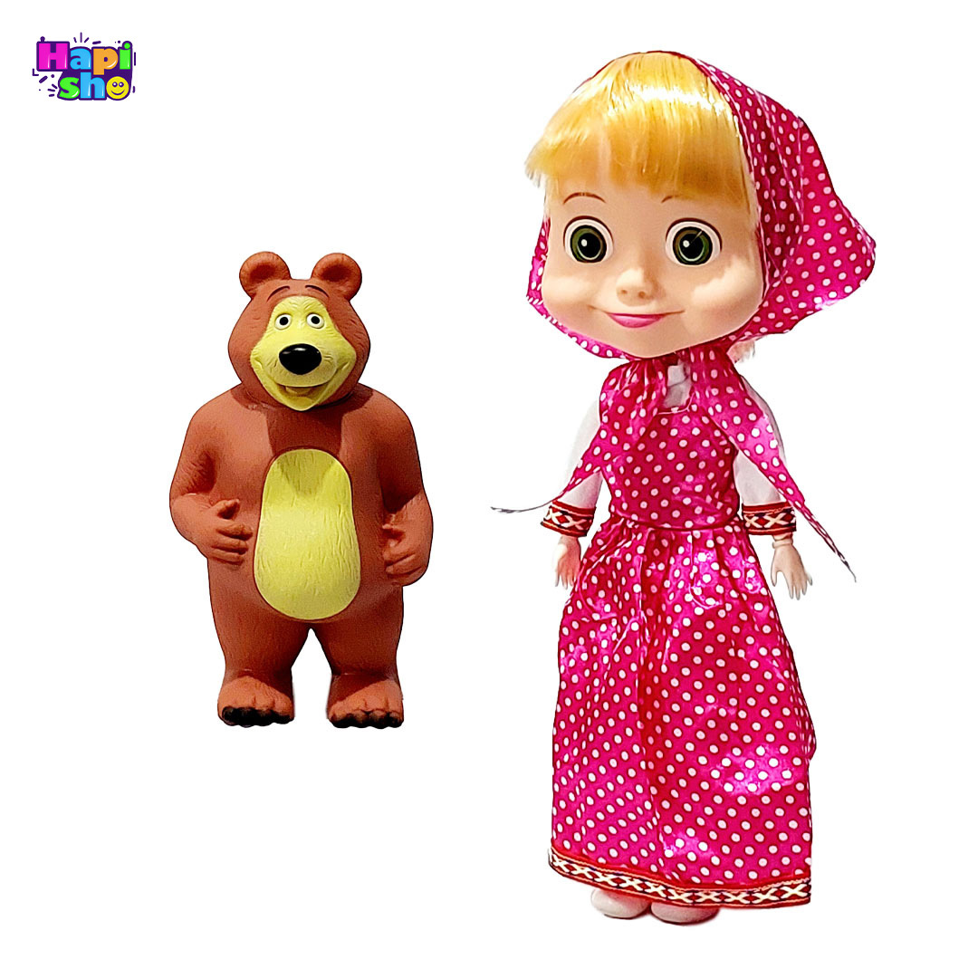 فروش عروسک ماشا و میشا بزرگ موزیکال مفصلی با ارتفاع 33 سانتی SaSa and BeBY–عروسک دخترانه 