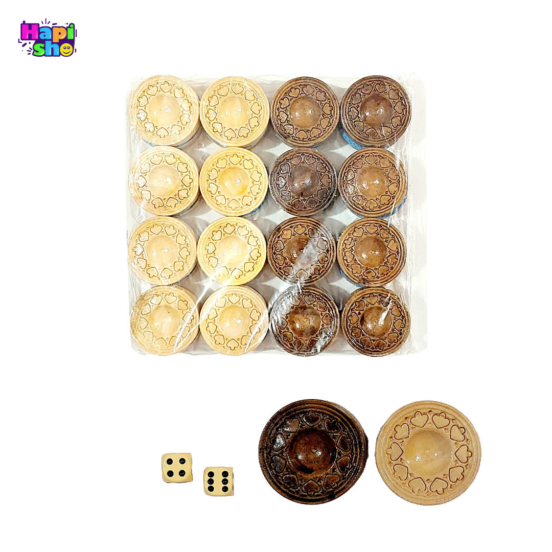  مهره های چوبی طرح دار لیزری تخته نرد ریشه گردو سنندج با صفحه شطرنج طرح آراکو 55 سانتی کد 361–تخته نرد 