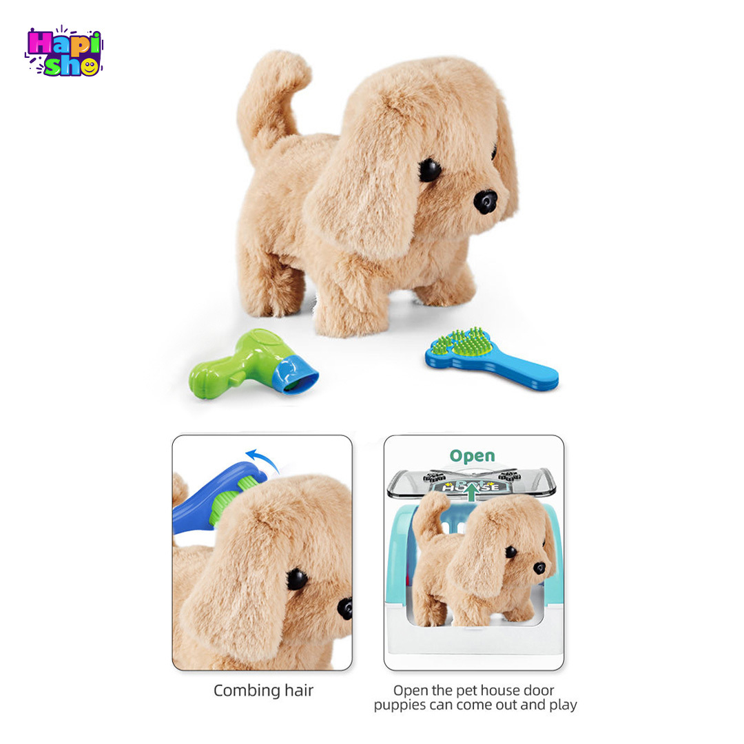  لوازم همراه عروسک سگ رباتیک پشمالو با باکس و لوازم Electric Pet World 