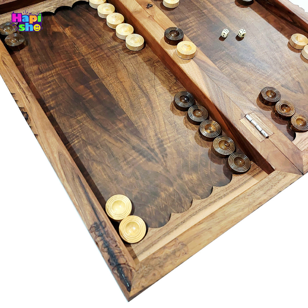 قیمت تخته نرد ریشه گردو منبت کاری شده با شطرنج طرح سایان 50 سانتی کد 481