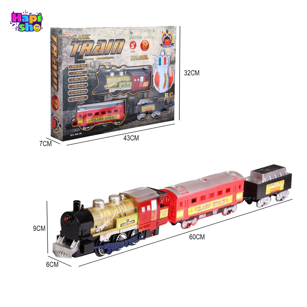  قیمت قطار اسباب بازی کنترلی باطری خور با چراغ و ریل طولانی CLASSIC TRAIN_اسباب بازی 