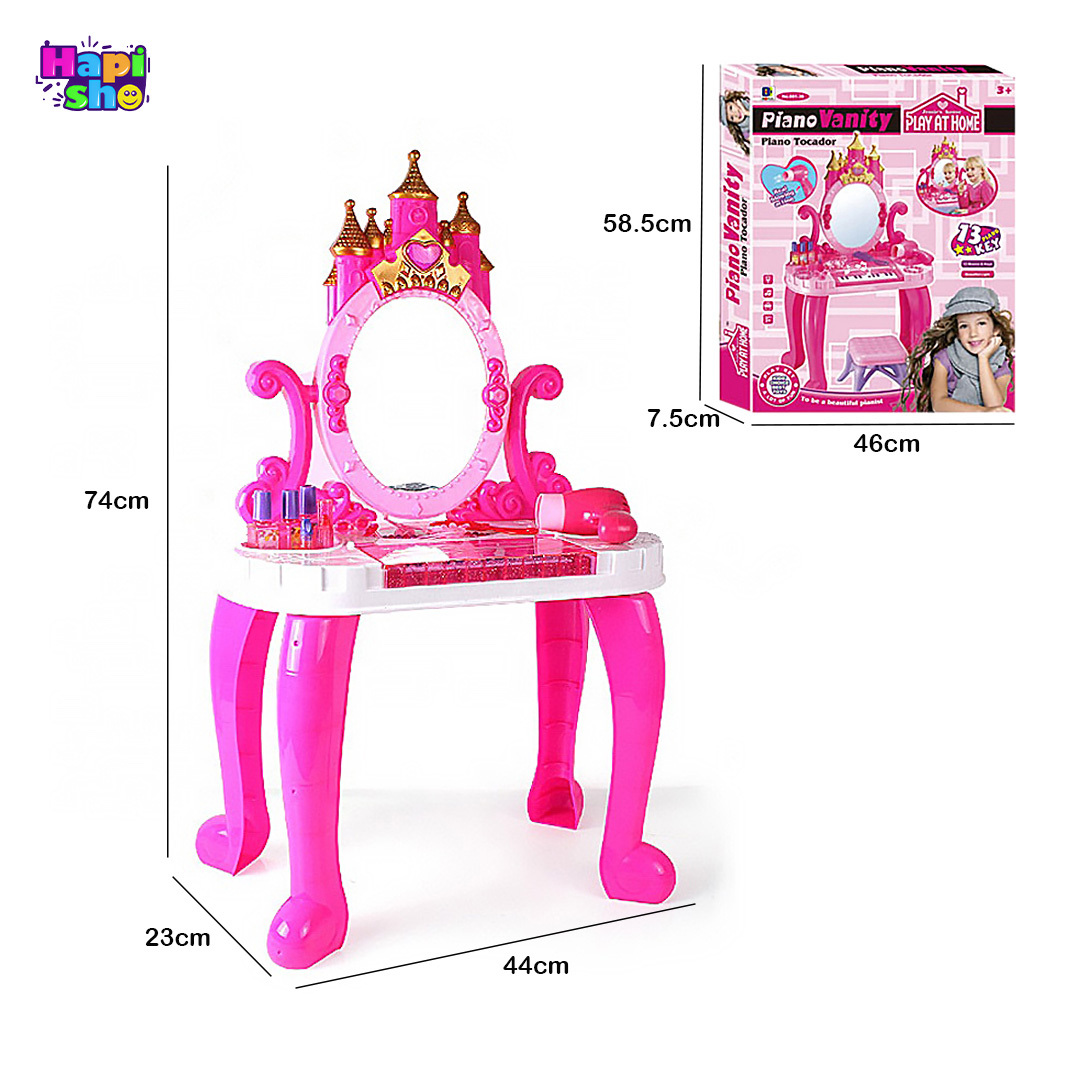 ابعاد و اندازه میز آرایش اسباب بازی بزرگ پیانو دار با وسایل و چراغ مدل Piano Vanity–اسباب بازی 