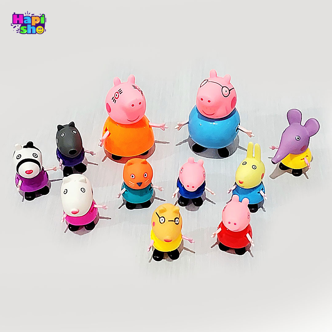  قابلیت حرکت دست و پا و گردن فیگور خانواده پپاپیگ جدید مجموعه 11 عددی مدل Happy Pig–اسباب بازی 
