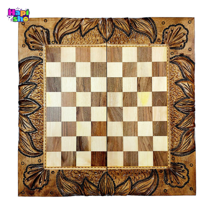 تخته نرد چوب گردو سنندج تمام منبت با معرق کاری ستاره کد 288_تخته نرد