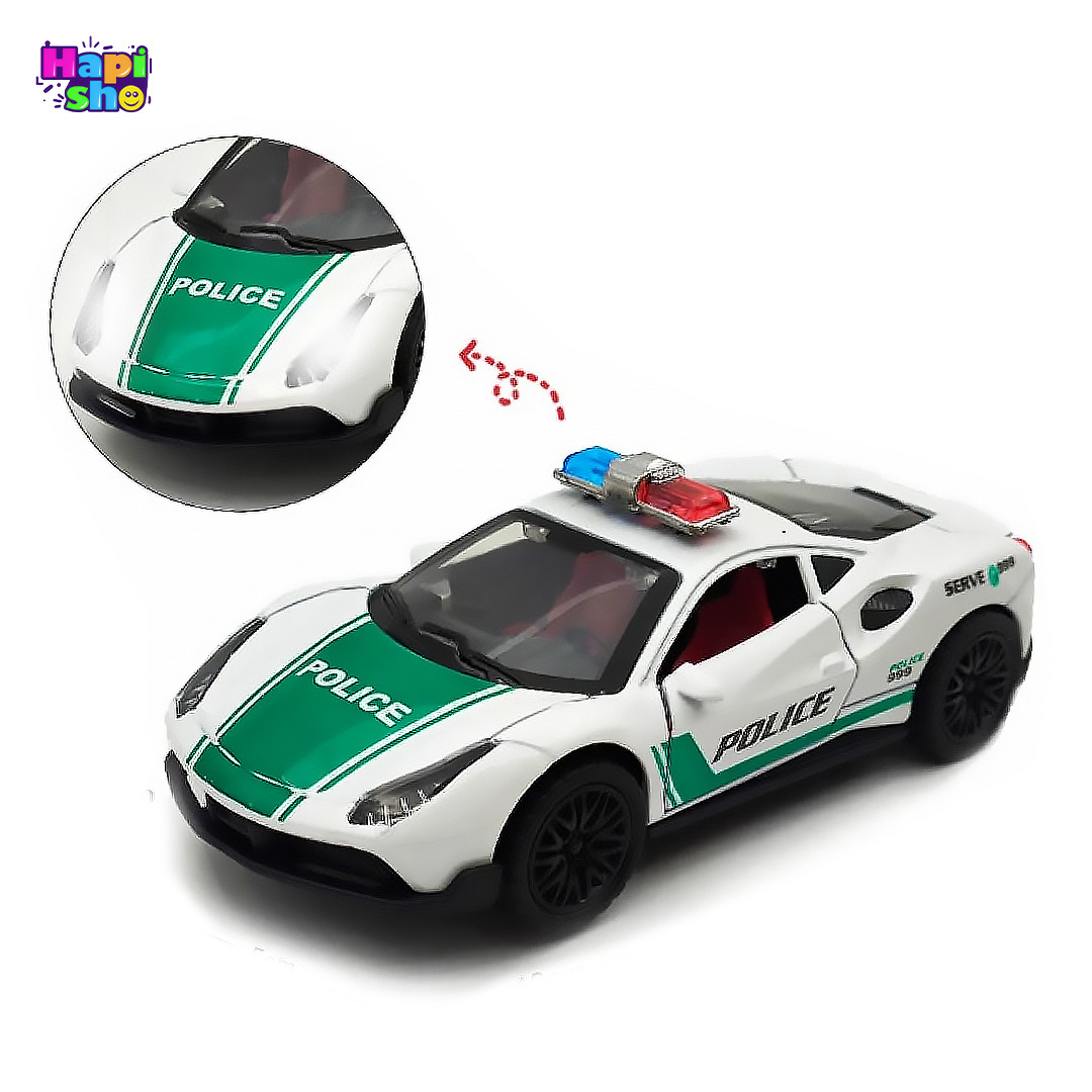 خرید ماشین فلزی عقب کش طرح فراری پلیس موزیکال چراغدار METAL SCALE MODEL