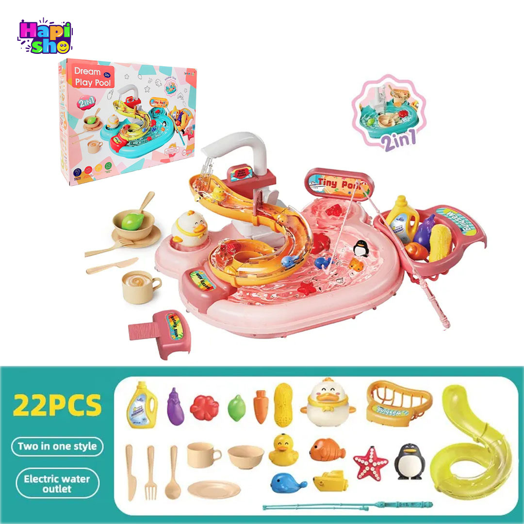  فروش سینک ظرفشویی اسباب‌بازی ۲ در ۱ با ماهیگیری و لوازم Dream Play Pool–اسباب بازی 