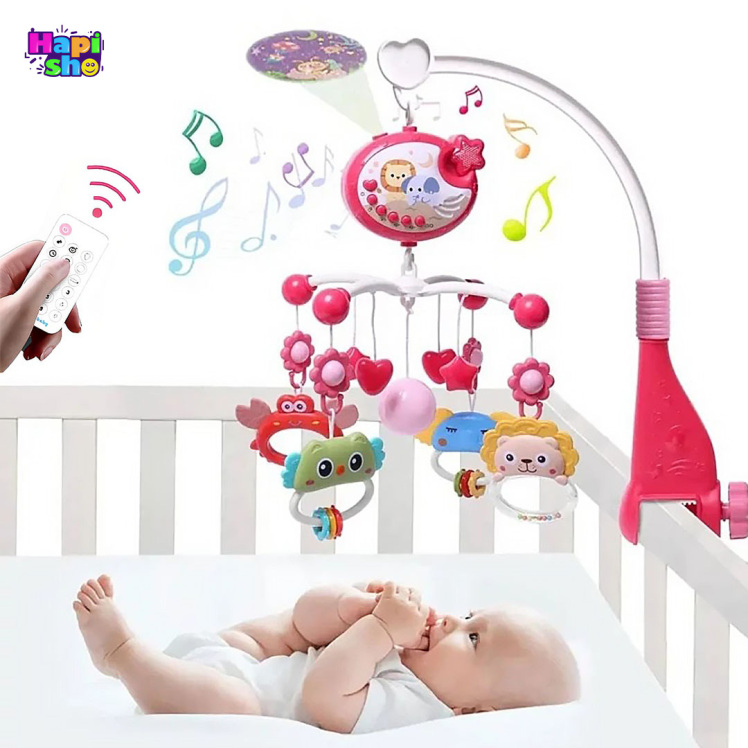آویز تخت نوزاد موزیکال برقی با کنترل و پروژکتور برند Bibi-irn–سیسمونی نوزاد
