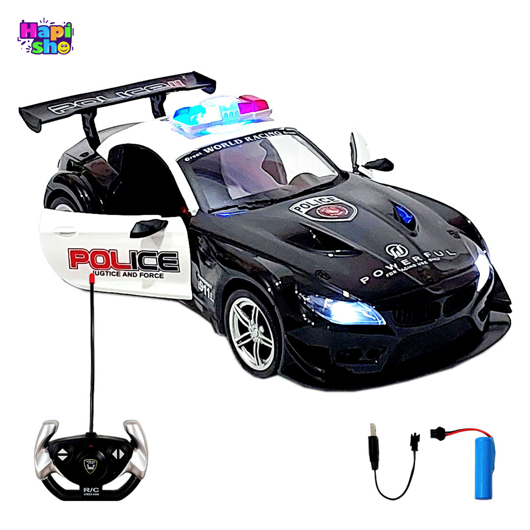  اقلام همراه اسباب بازی ماشین کنترلی شارژی پلیس مشکی با درب بازشو SUPER POWER POLICE CAR–اسباب بازی 