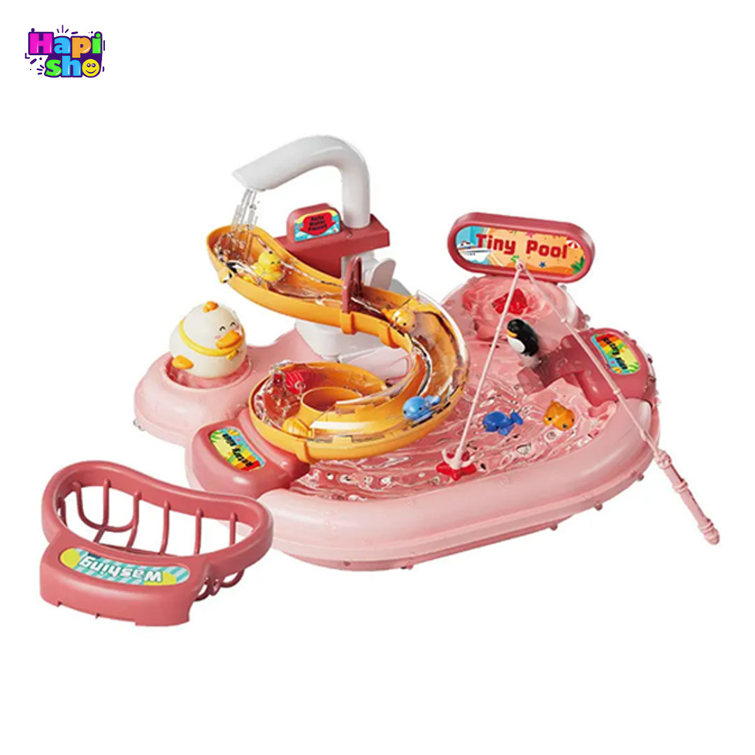  رنگ صورتی سینک ظرفشویی اسباب‌بازی ۲ در ۱ با ماهیگیری و لوازم Dream Play Pool–اسباب بازی 