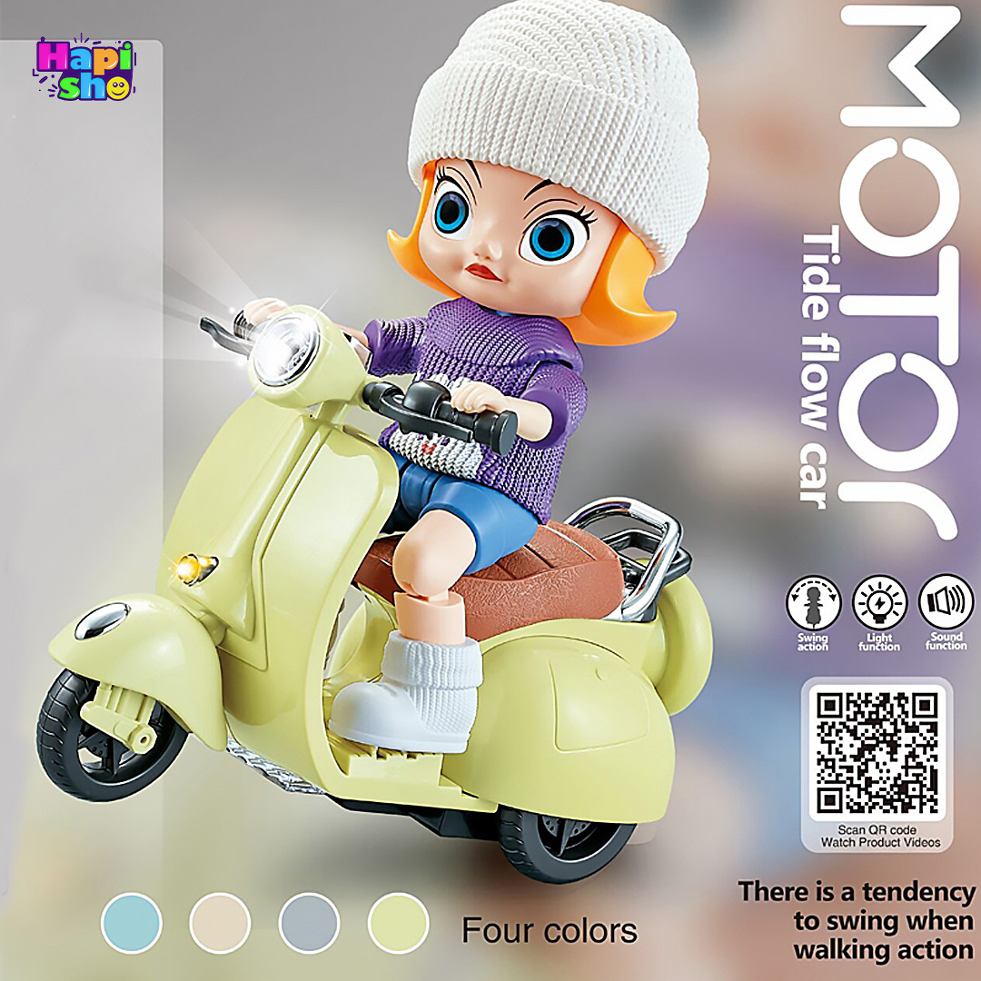 قیمت اسباببازی موزیکال متحرک دختر موتورسوار با چراغ Motor Tide Flow Car