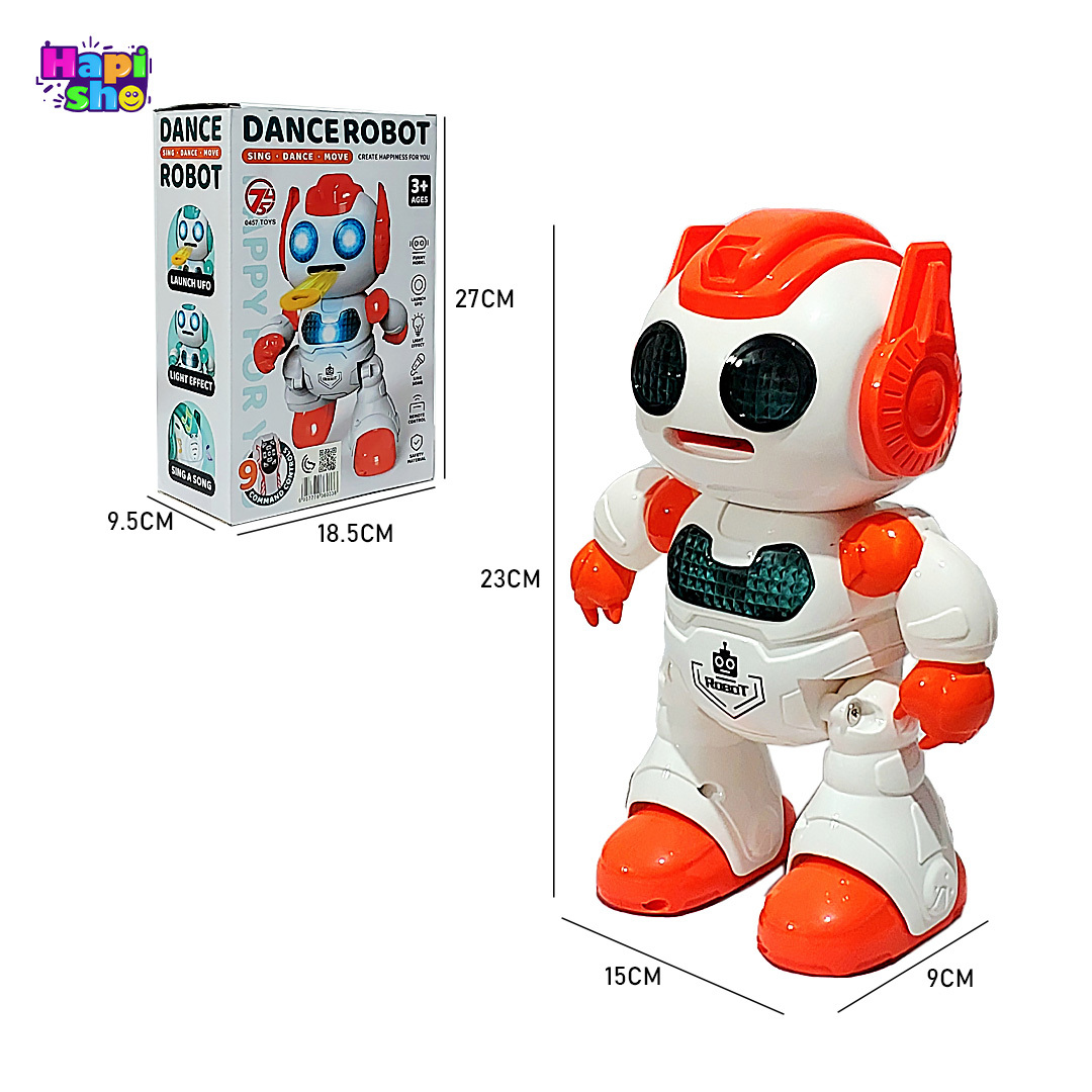  ابعاد و اندازه ربات کنترلی دیسک پرتاب کن موزیکال با قابلیت رقص مدل DANCE ROBOT–اسباب بازی 