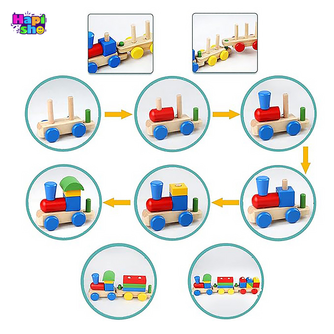  مراحل نصب گام به گام اسباب بازی قطار چوبی مونته سوری بزرگ مدل Three Section Shaped Train–اسباب بازی 