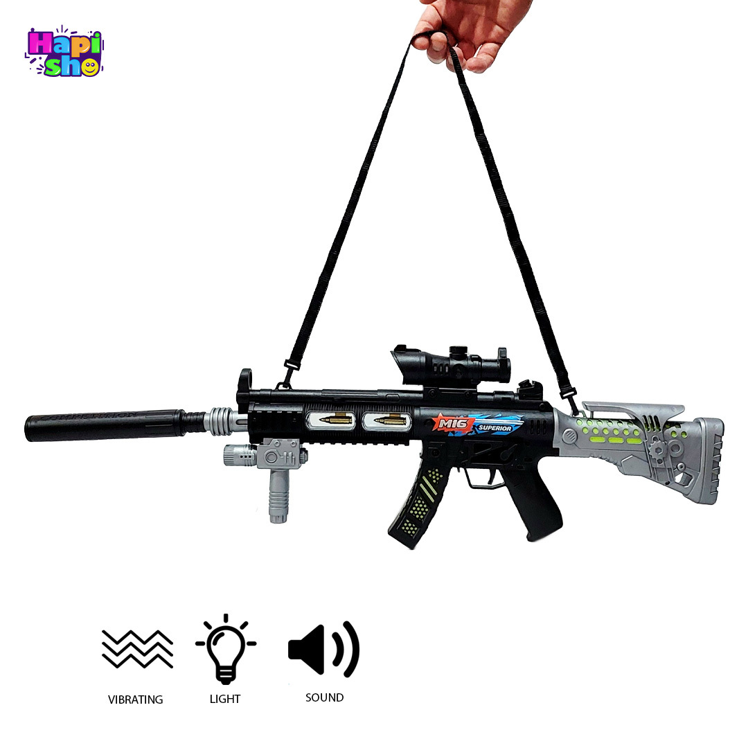 خرید تفنگ موزیکال چراغدار بزرگ با ویبره و لوله متحرک MP5K SUPERIOR GUN
