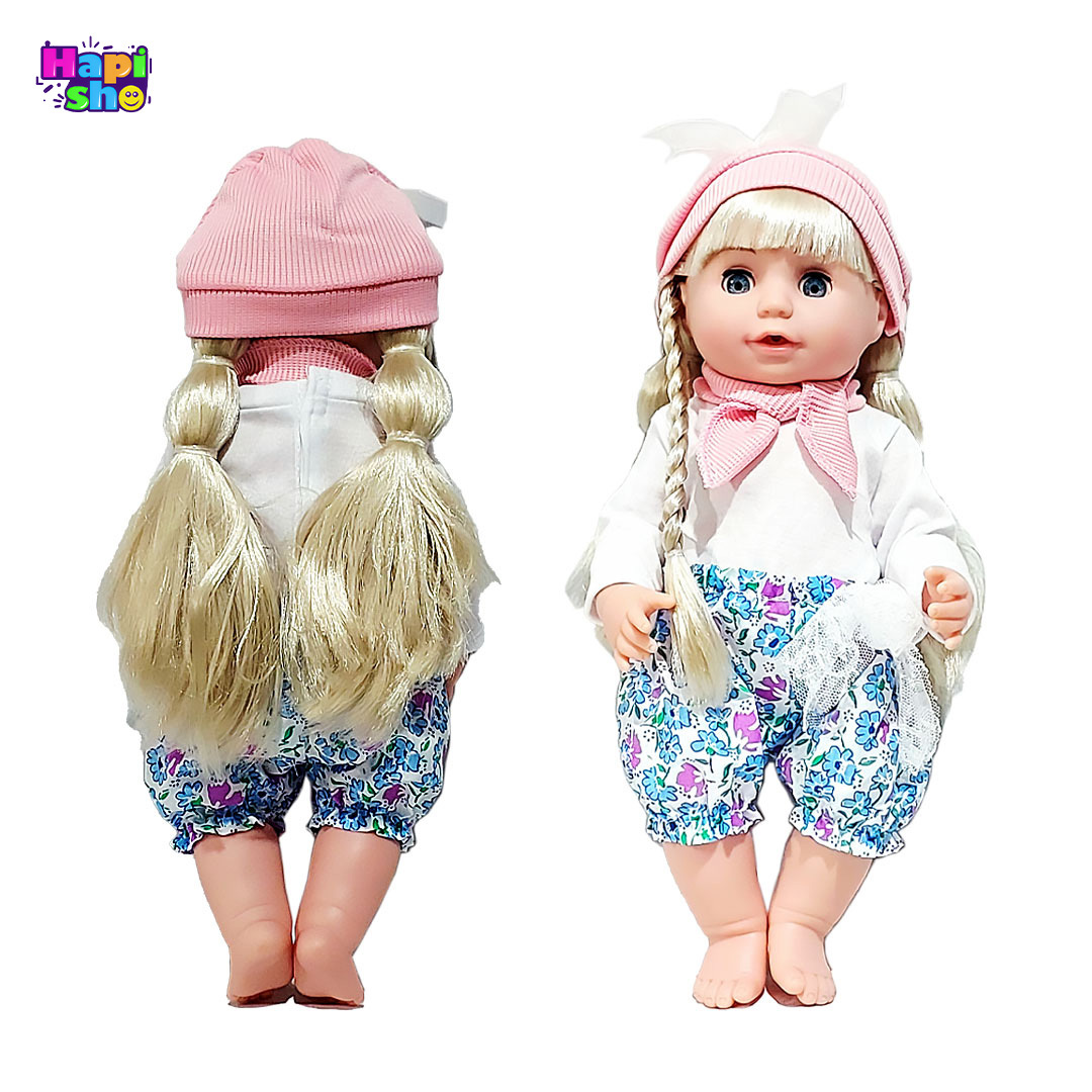 نمای روبرو و پشت عروسک دخترانه بیبی توبی 6 کاره موزیکال با وسایل کامل Babay Toby