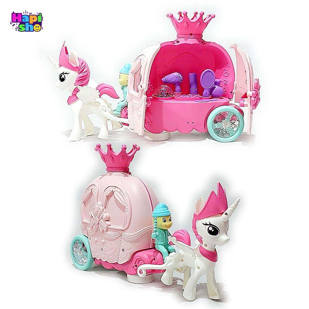  قیمت اسباب بازی دخترانه موزیکال اسب تک‌شاخ با کالسکه چراغ‌دار Dream Wagon–اسباب بازی 