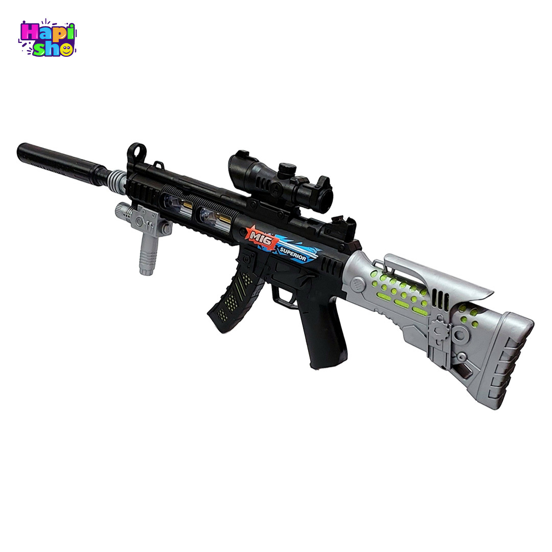فروش تفنگ موزیکال چراغدار بزرگ با ویبره و لوله متحرک MP5K SUPERIOR GUN