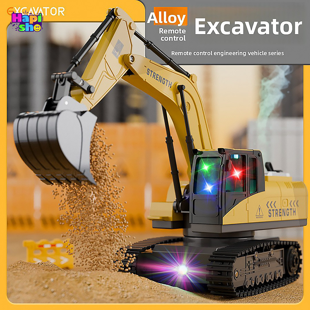 بهترین اسباببازی بیل مکانیکی کنترلی شارژی دودزا با چراغ و صدا واقعی EXCAVATOR