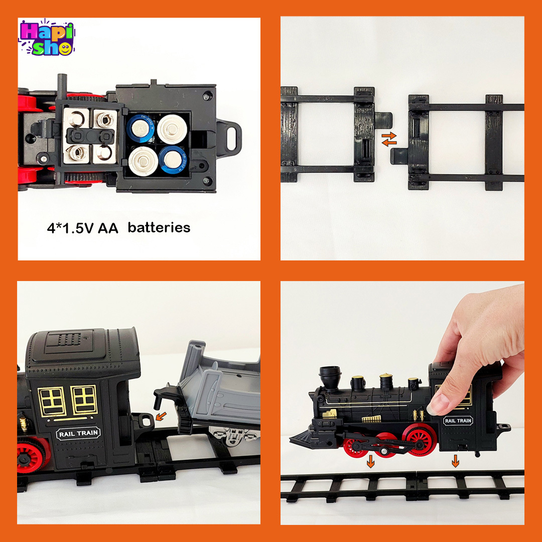  نحوه اتصال ریل ها در قطار اسباب بازی دودزا 5 کوپه بزرگ با ماشین و چراغ مدل CLASSIC TRAIN–اسباب بازی 