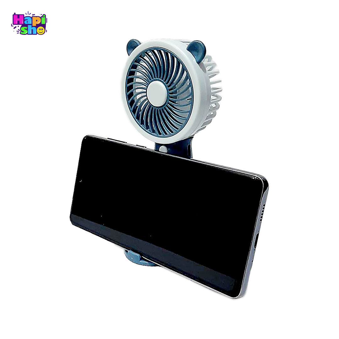  جای موبایل روی پنکه دستی فانتزی شارژی با پایه و 3 حالت دور فن DESKTOP & HANDELD FAN–اکسسوری کودک 
