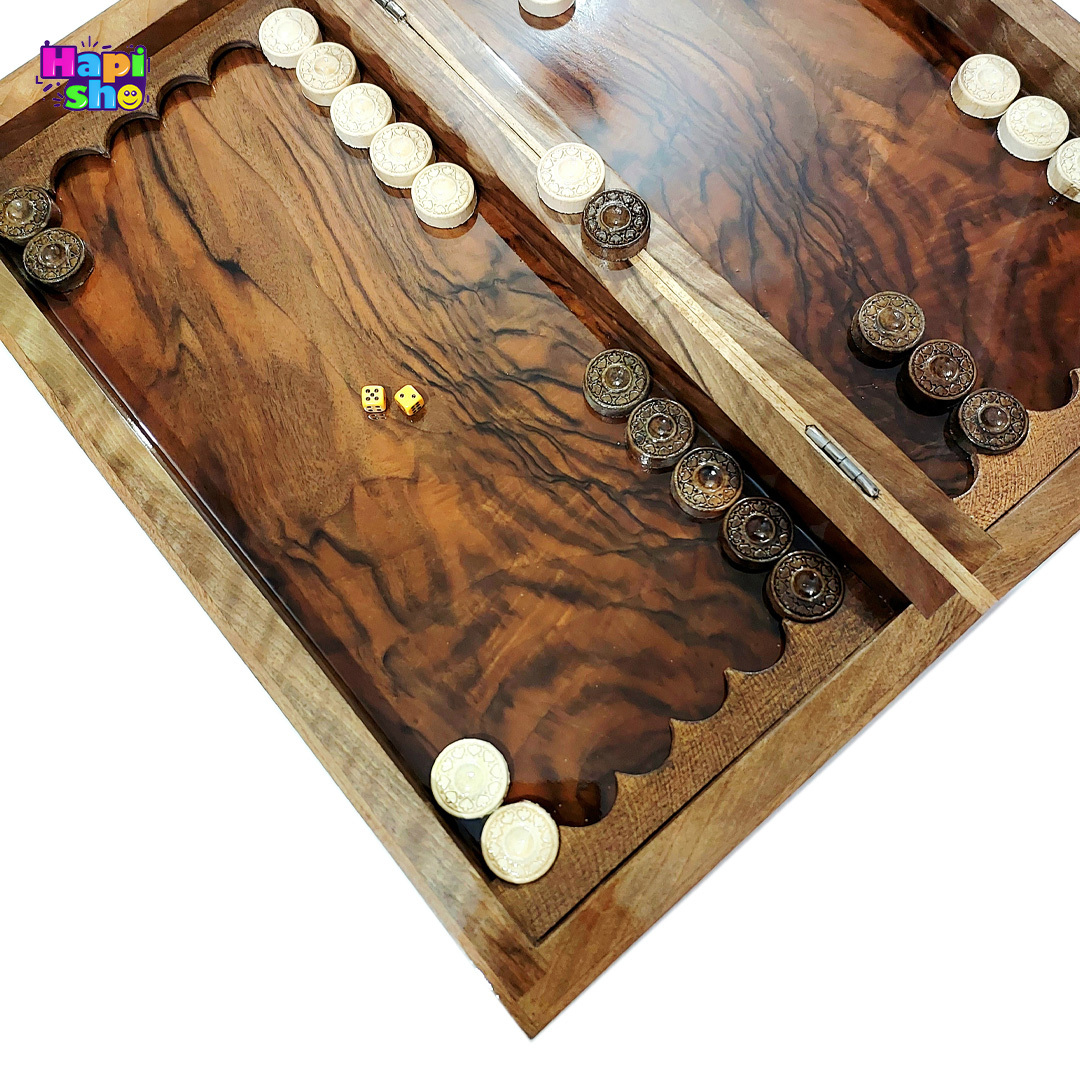 بهترین تخته نرد ریشه گردو سنندج با صفحه شطرنج طرح نیهان ۵۰ سانتی کد ۵۱۸