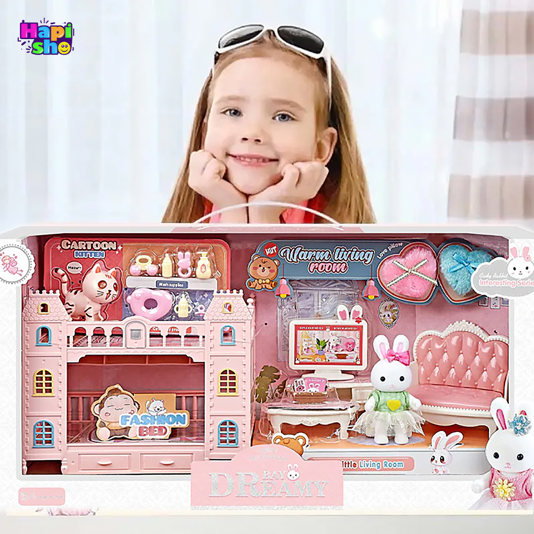 اسباب بازی خانه عروسکی خرگوش با وسایل اتاق نشیمن Warm Living Room