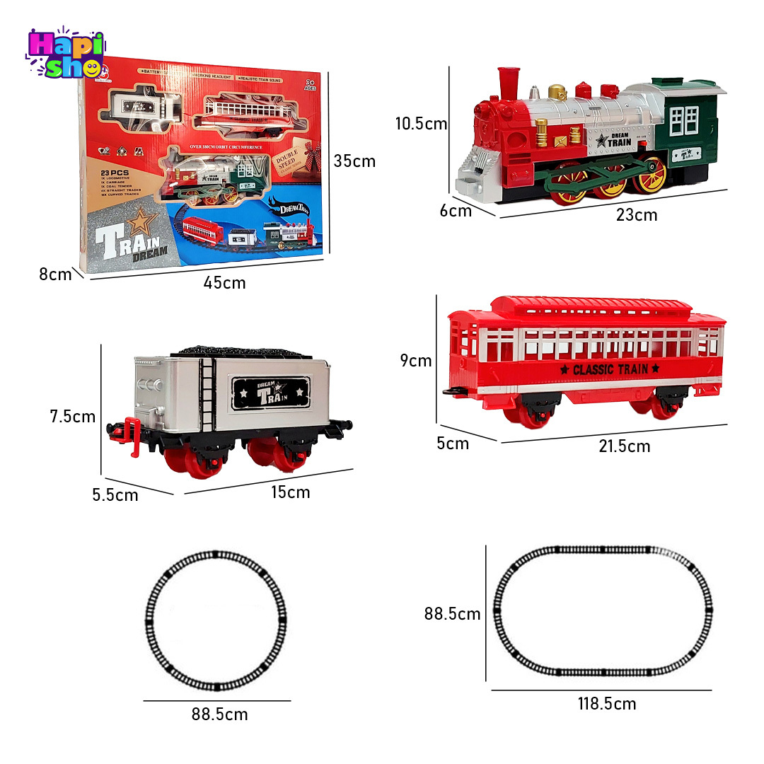 ابعاد و اندازه قطار اسباب بازی کلاسیک موزیکال با چراغ مدل DREAM TRAIN