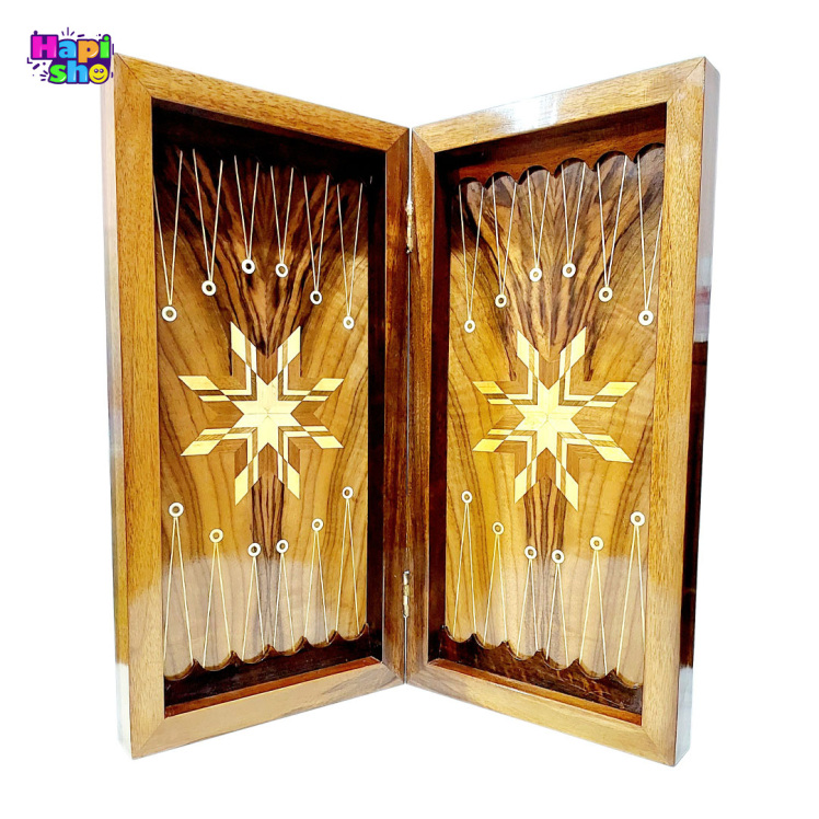 تخته نرد چوب گردو با معرق کاری ستاره مدل دو بازی 50 سانتی کد 270_تخته نرد