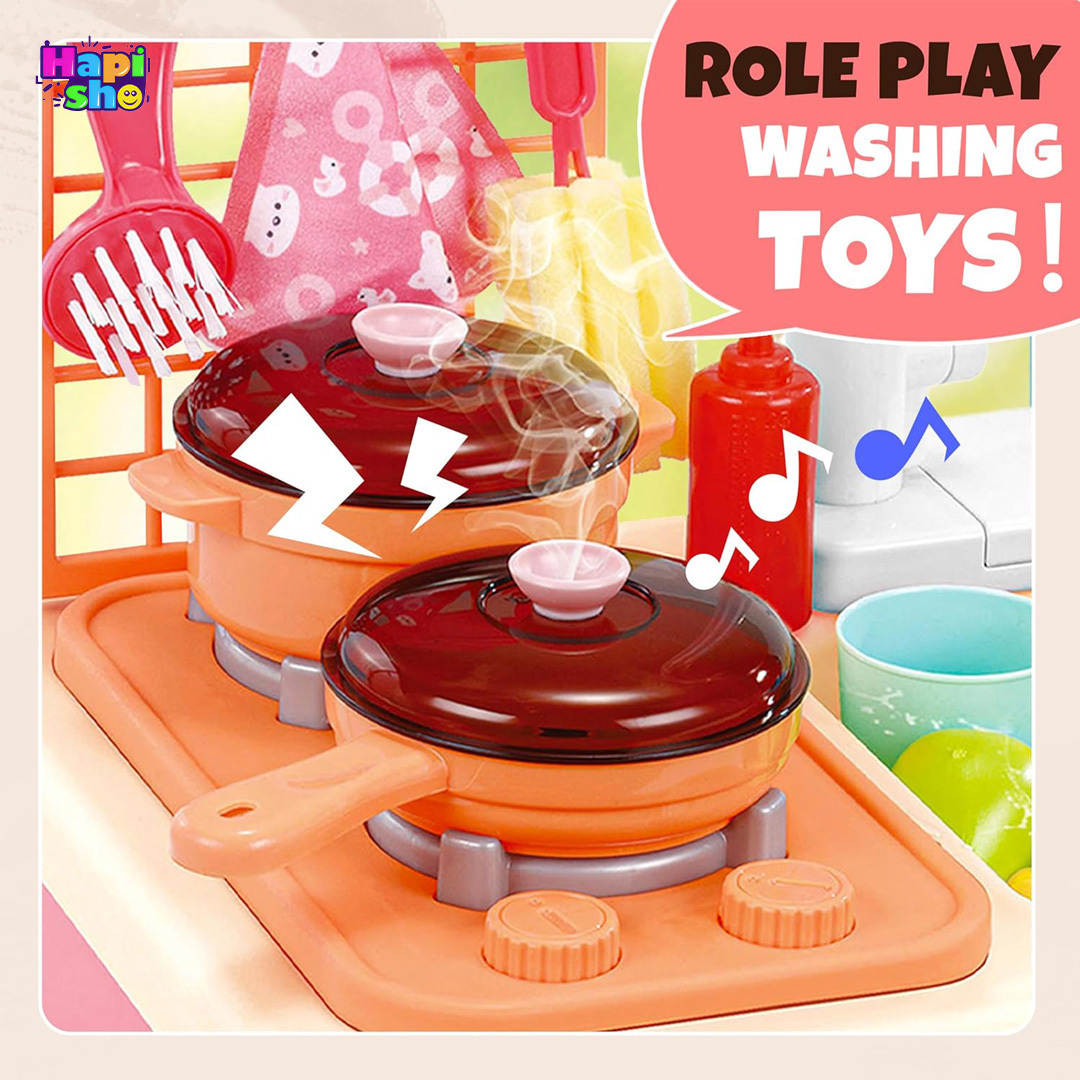  نحوه عملکرد اجاق گاز اسباب بازی سینک ظرفشویی با گاز بخارکن و پمپ آب مدل Puzzle Kitchen–اسباب بازی 