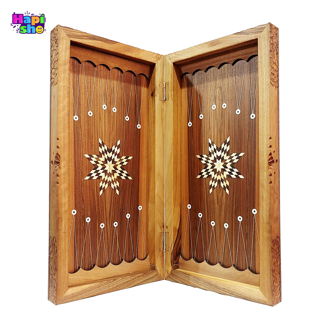 تخته نرد چوب گردو با منبت کاری و معرق ستاره 50 سانتی کد 480