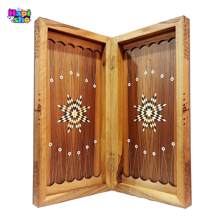 تخته نرد چوب گردو با منبت کاری و معرق ستاره 50 سانتی کد 480