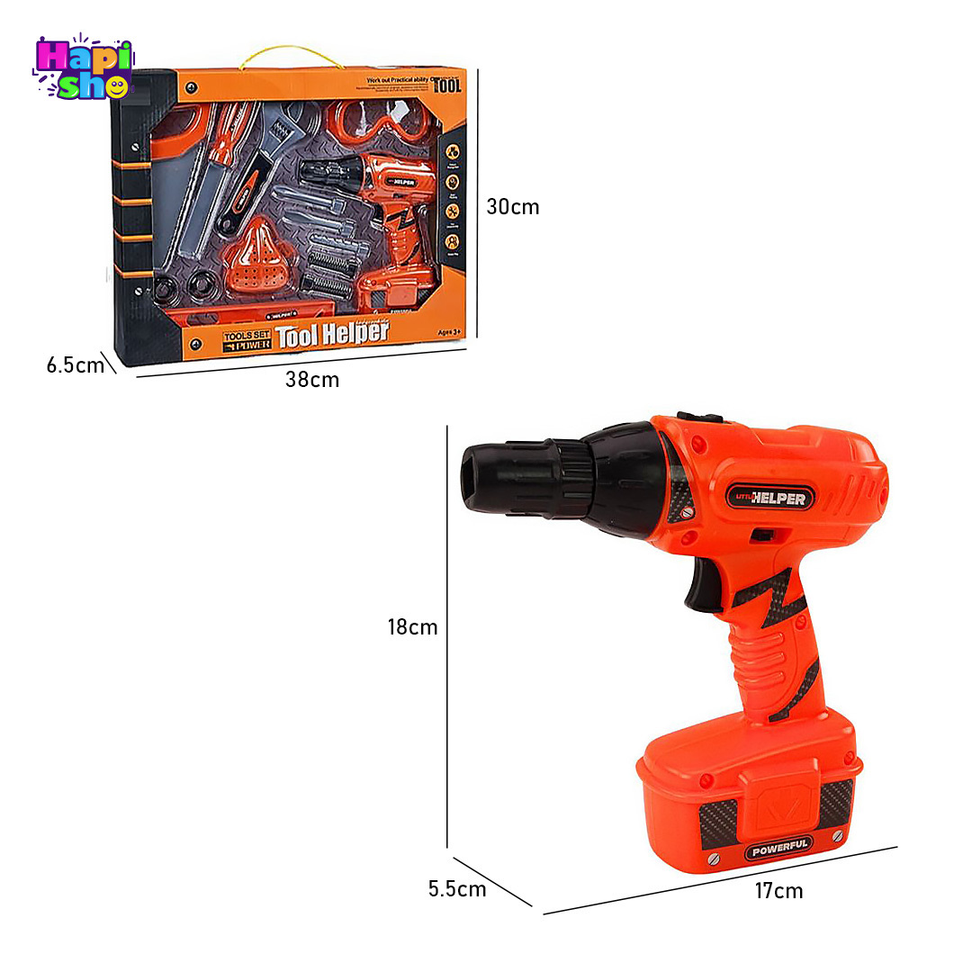 خرید اسباب بازی ابزار کودک با دریل چرخشی باتریخور و عینک Tool Helper