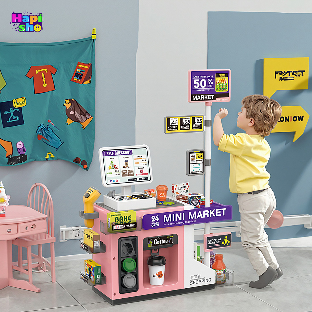 خرید اسباب بازی سوپرمارکت خارجی 46 تکه با چراغ و باتری SUPER MARKET