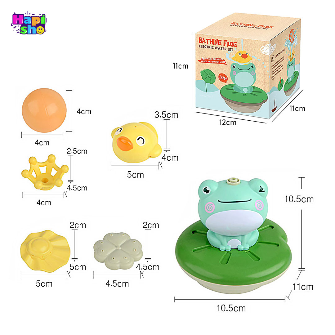  ابعاد و اندازه اسباب بازی حمام کودک با 4 حالت آبپاشی مدل قورباغه BATH FROG WATER JET–اسباب بازی 
