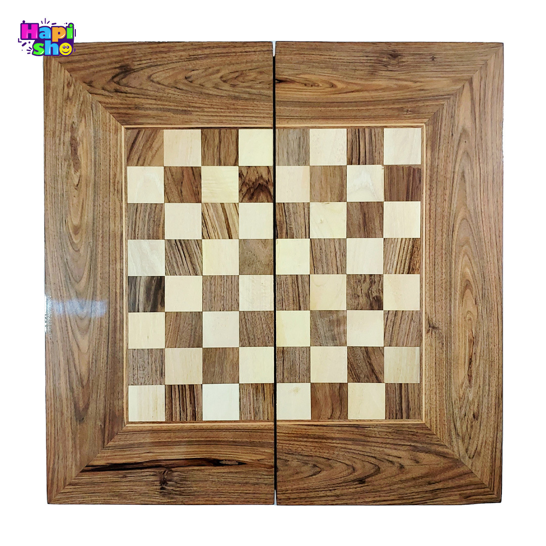 صفحه شطرنج تخته نرد گردو سنندج با معرق کاری و منبت دور مدل 50 سانتی کد 461–تخته نرد