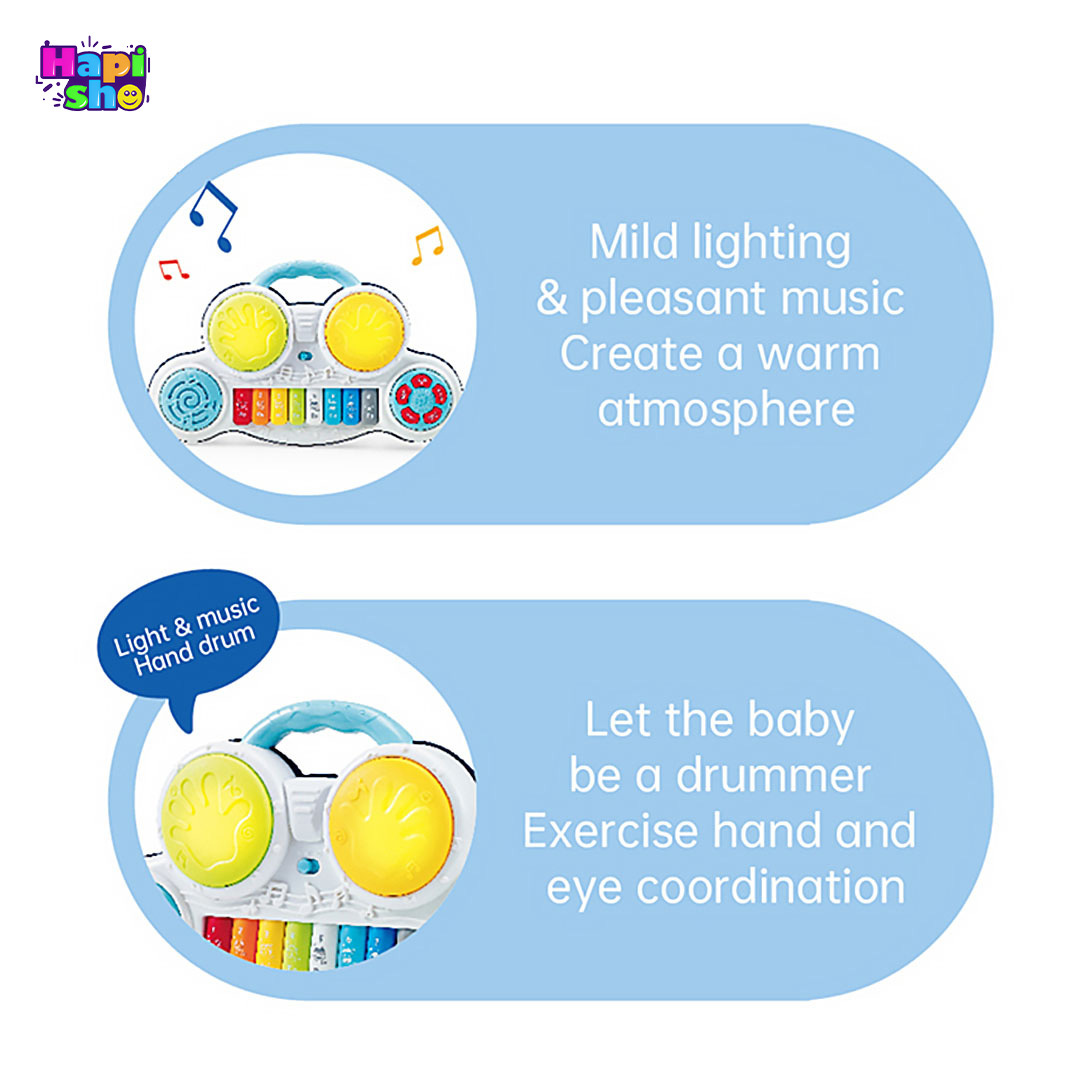  جزییات و مشخصات چراغ و درام پیانو اسباب بازی بچه گانه با درام ضربه‌ای و چراغ مدل Early Education Story–اسباب بازی 