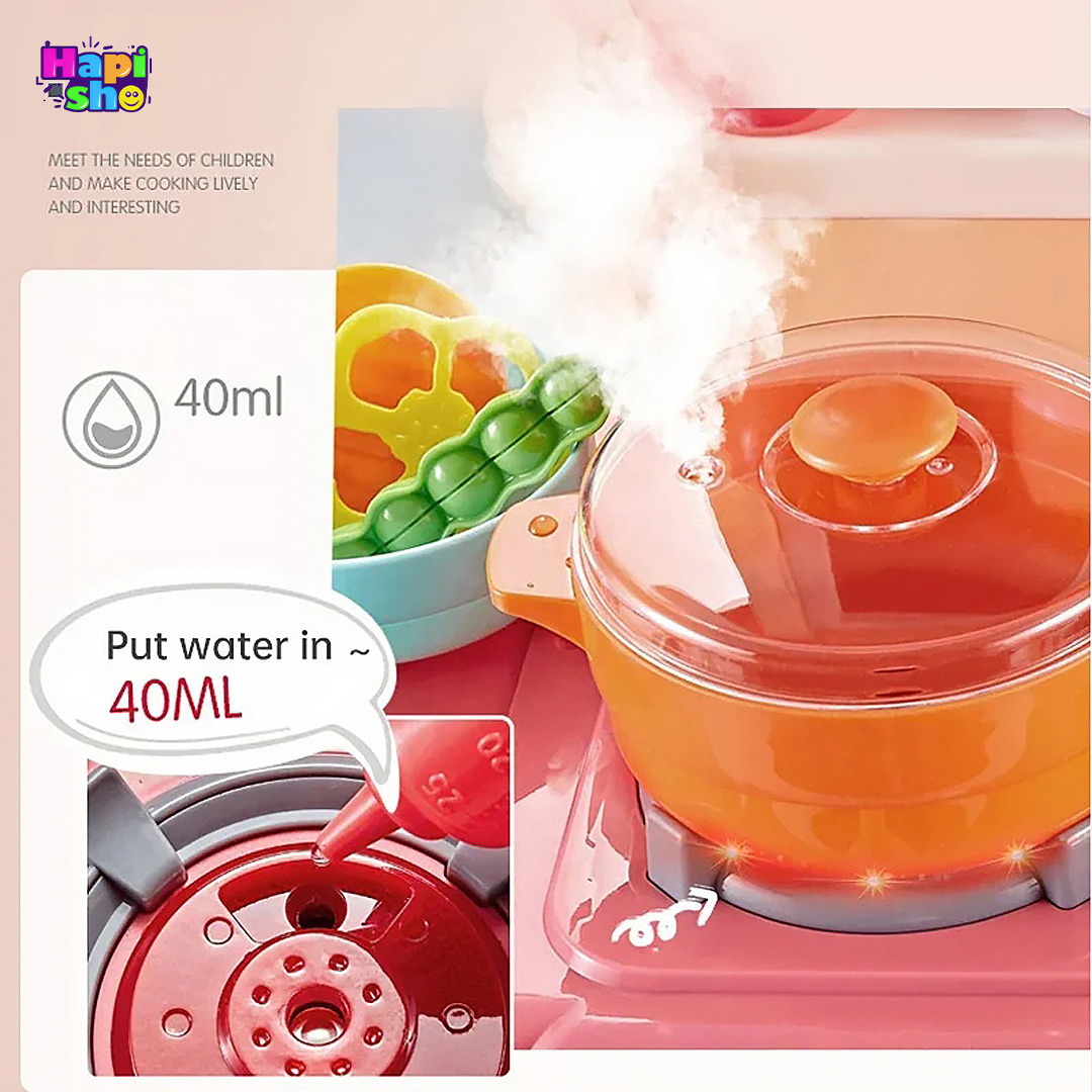  نحوه فعال کردن بخار آب در محتویات بسته‌بندی آشپزخانه اسباب‌بازی آموزشی مدل SPRAYING KITCHEN 