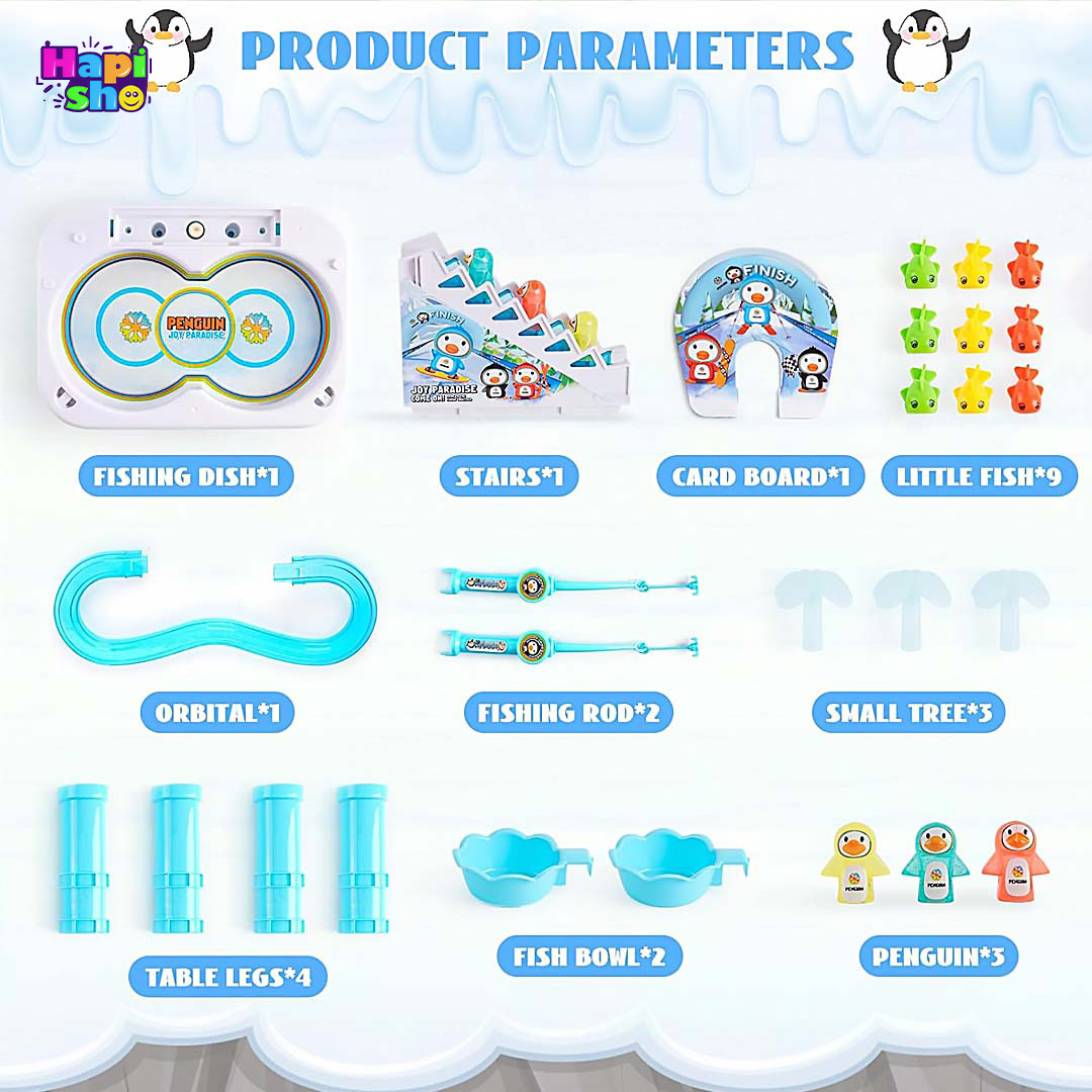 اقلام همراه اسباب بازی ماهیگیری در آب موزیکال با پله برقی دو کاره مدل ICE PENGUIN–اسباب بازی
